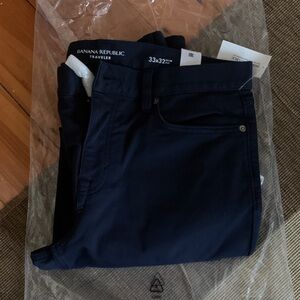 NWT Banana Republic Men's Traveler Five-Pocket Pants Navy Slim Fit 33x32